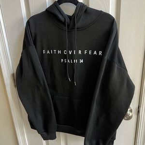 SHEIN Black Faith Over Fear Psalm 34 Hoodie